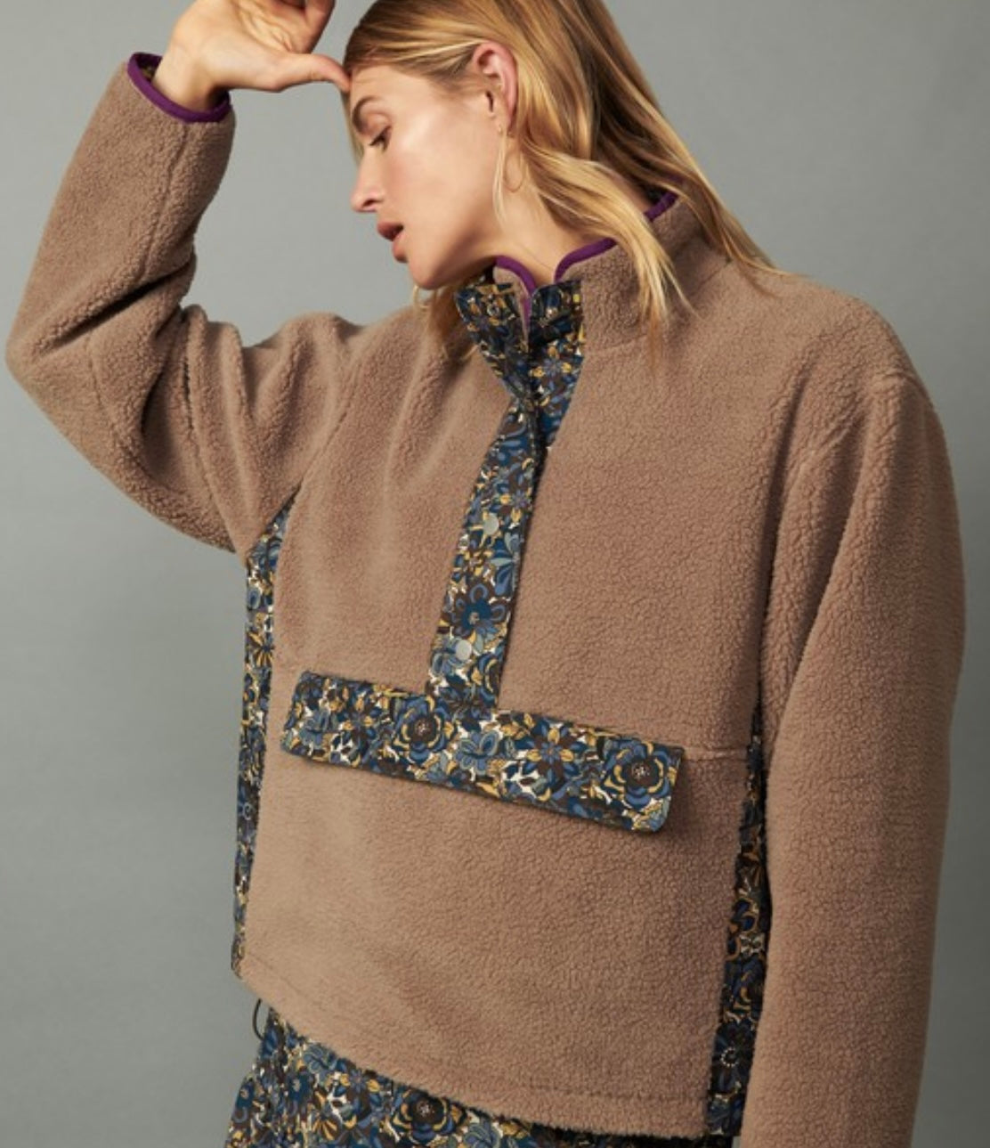 Taupe Floral Reversible Pullover