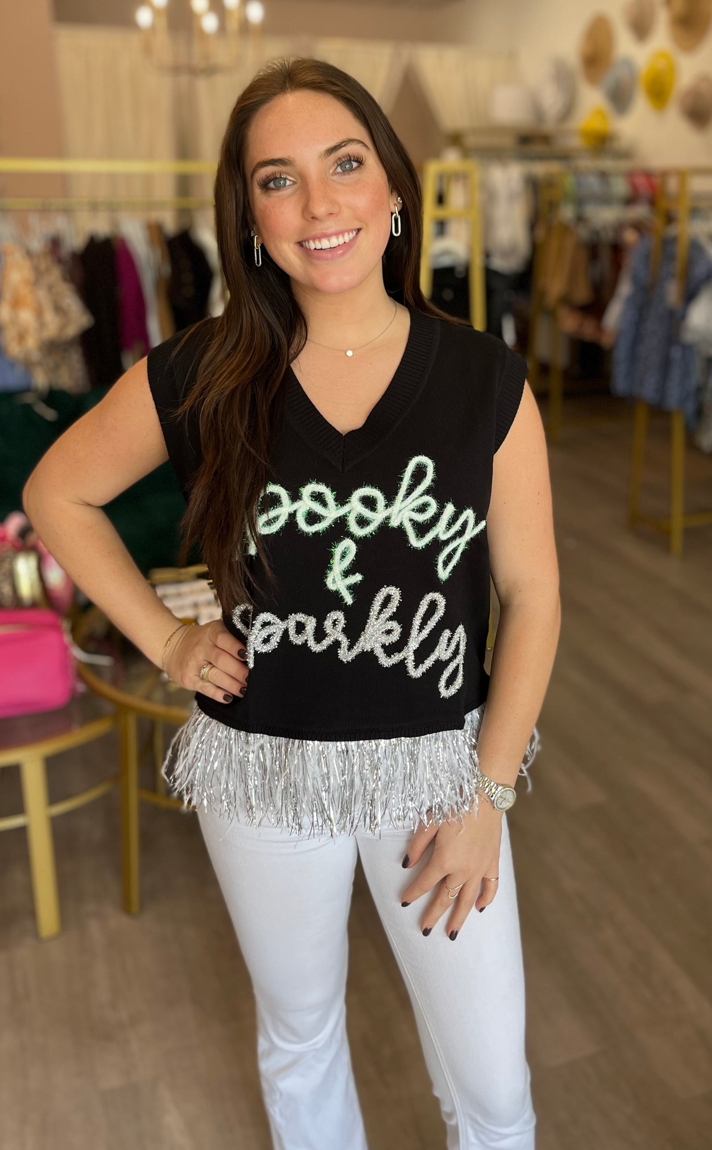 Spooky and Sparkly Feather Sweater Tank