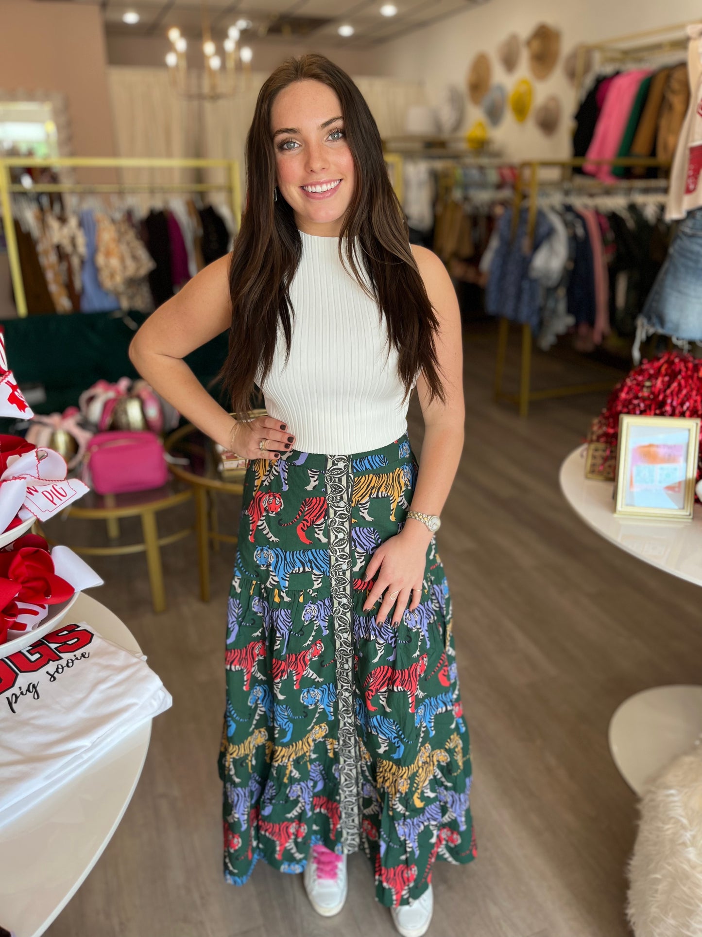 Raj Button Front Skirt in Green