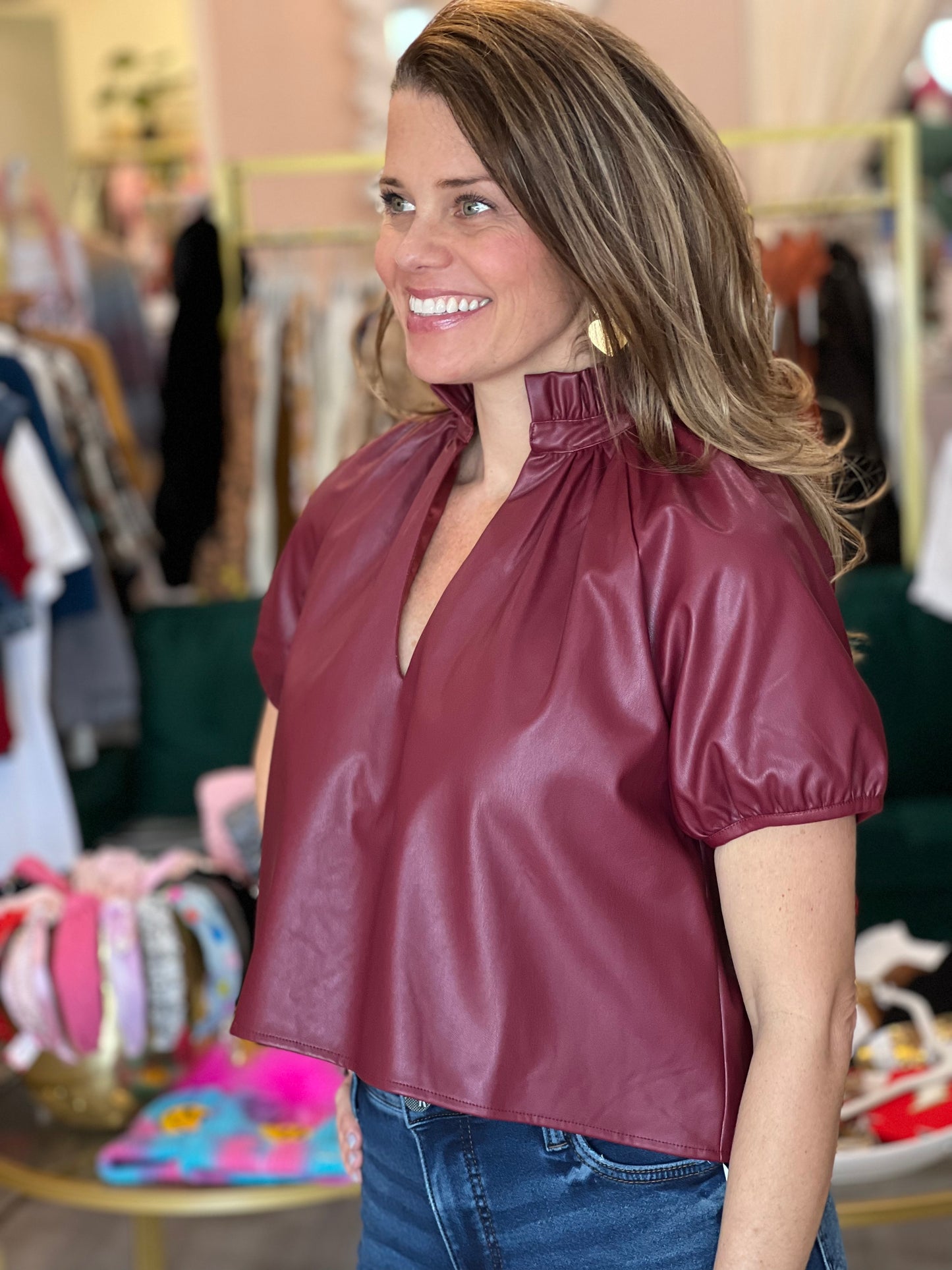 Elizabeth Top in Berry Leather