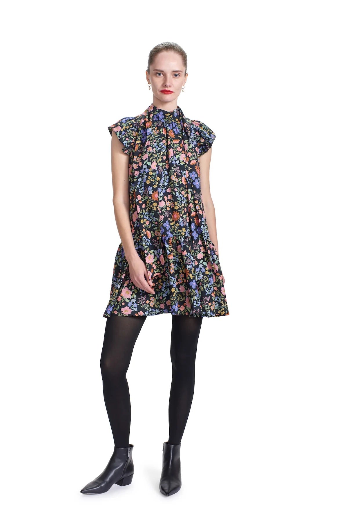 Charlotte Mini Dress in Black Floral