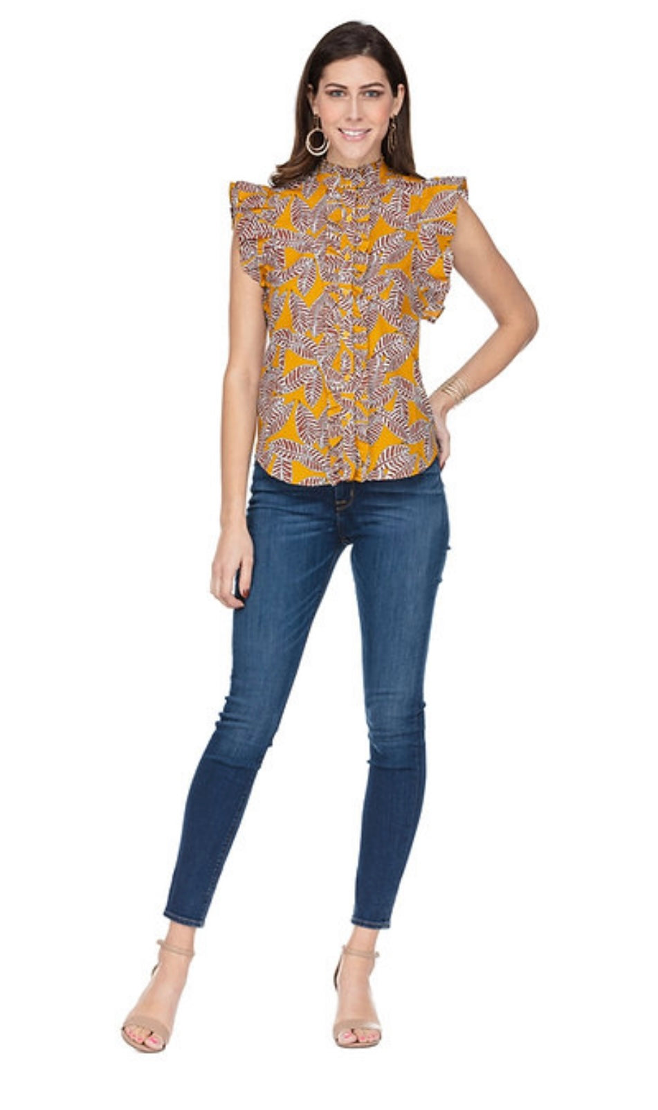 Ruffle Blouse in Brown Leaves