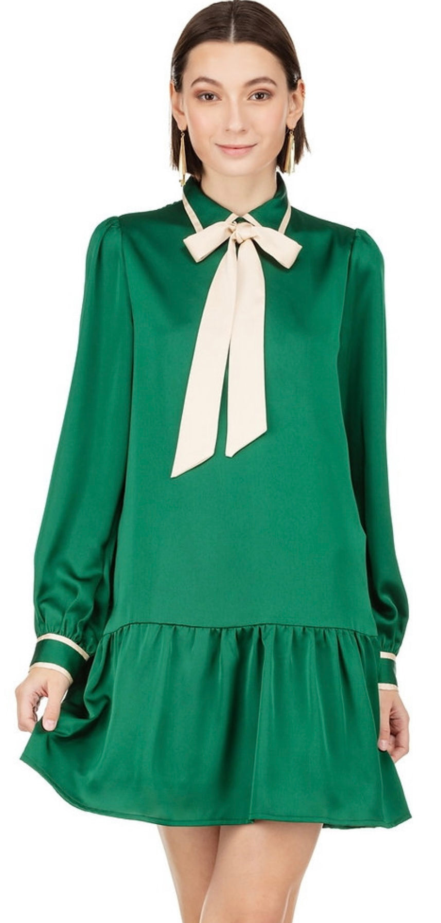 Fall Green Trimmed Dress