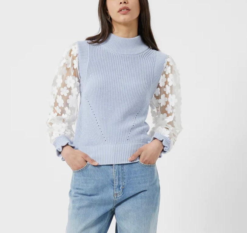 Sheer Sleeve Sweater in Light Blue