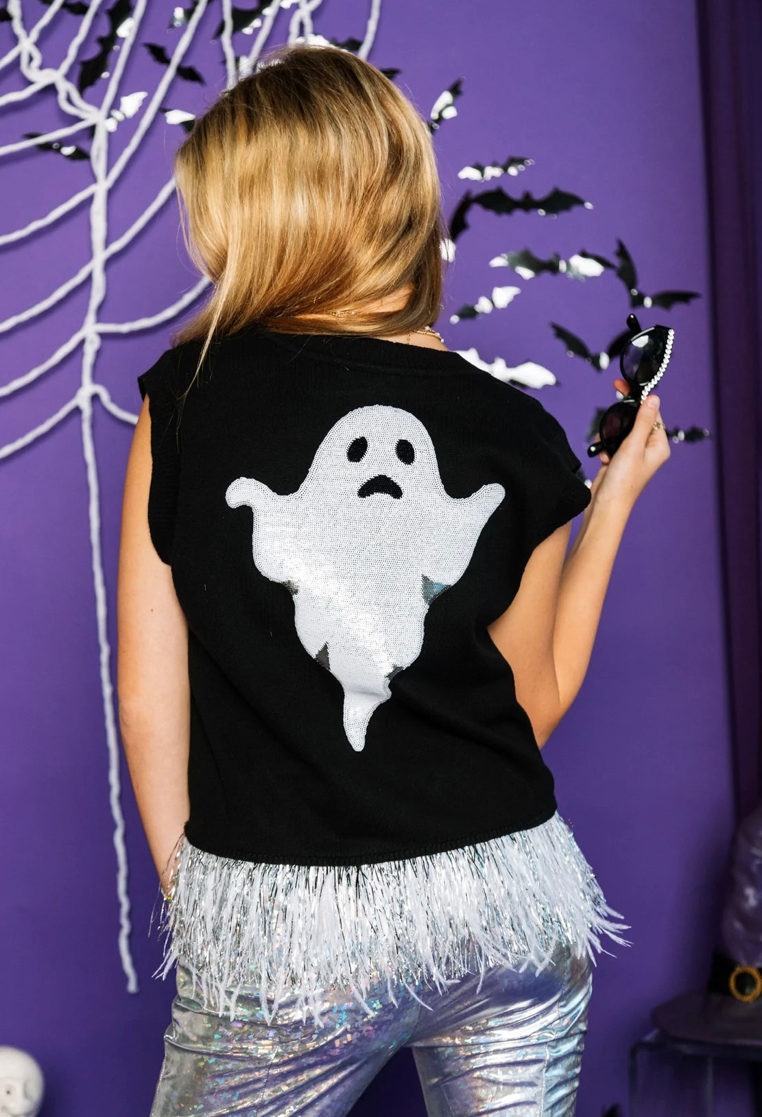 Spooky and Sparkly Feather Sweater Tank