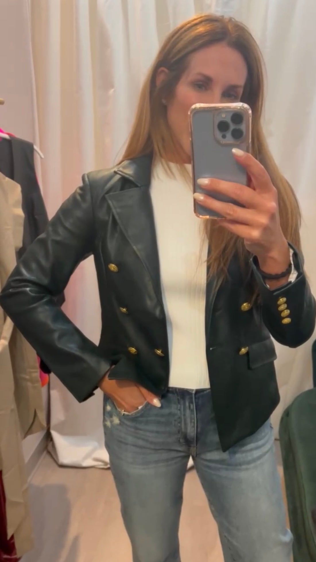 Vegan Leather Blazer in Dark Green