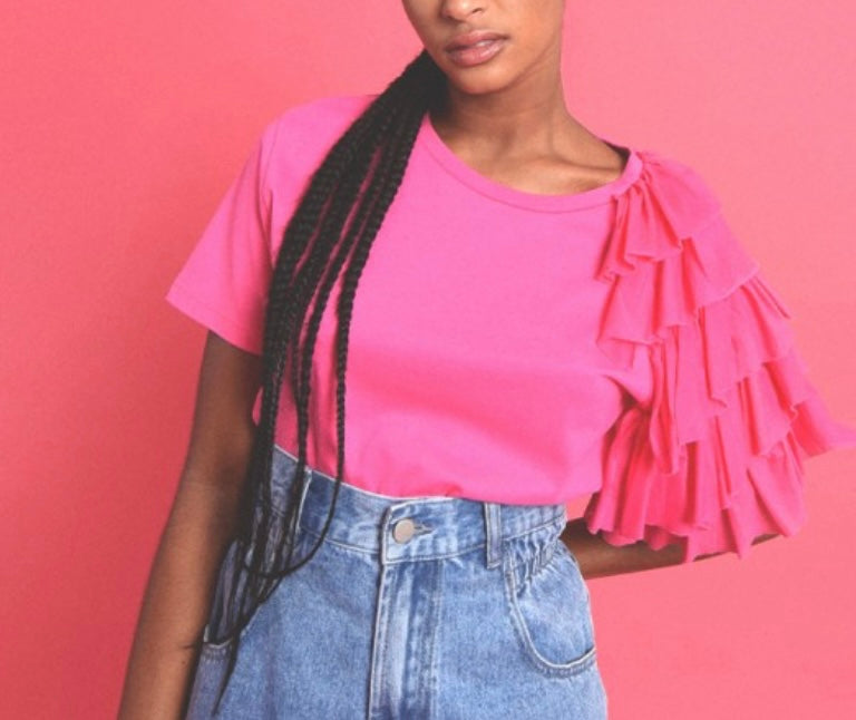 Pink Tee w/Ruffle Organza