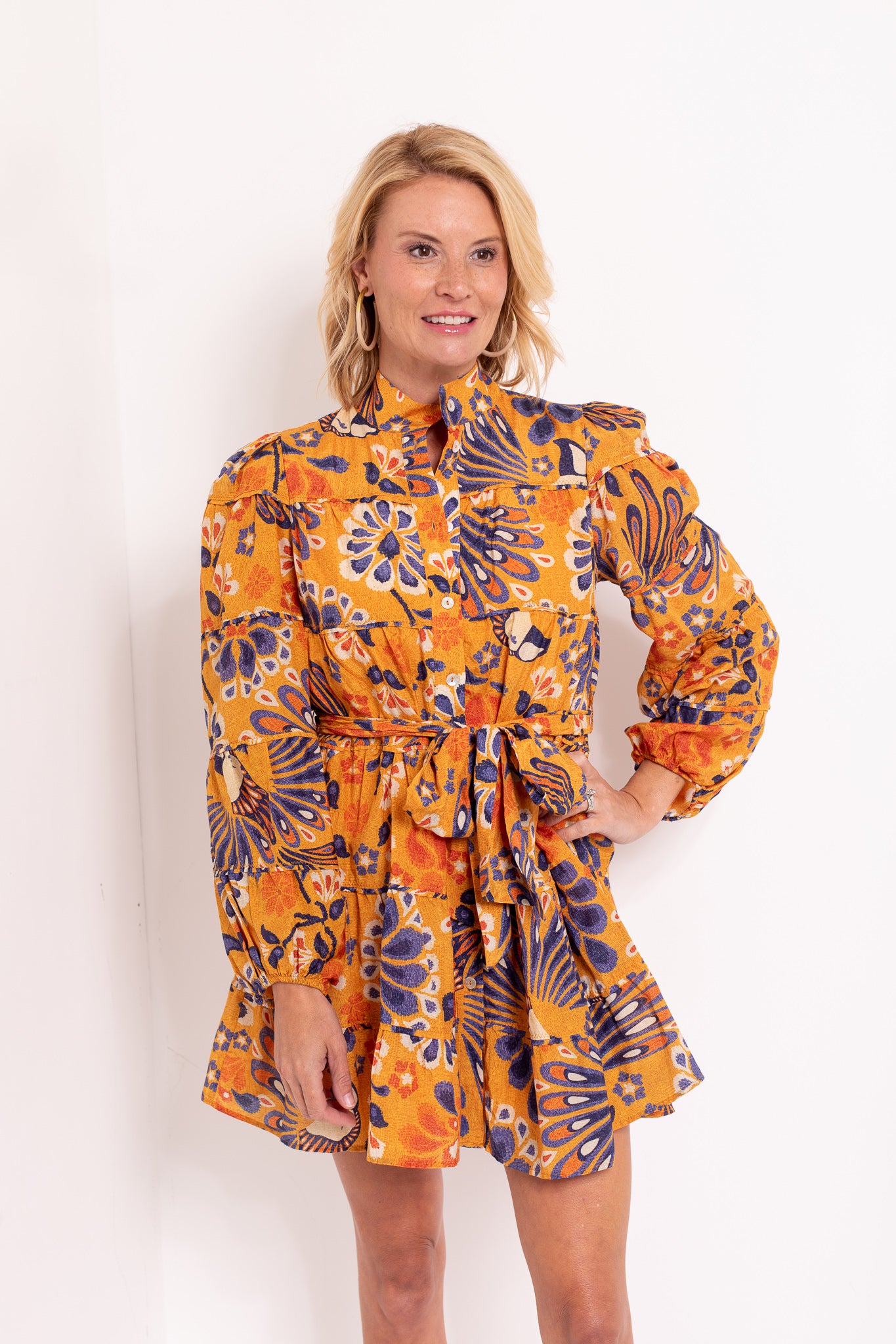 Pineapple Flowers Yellow Mini Dress