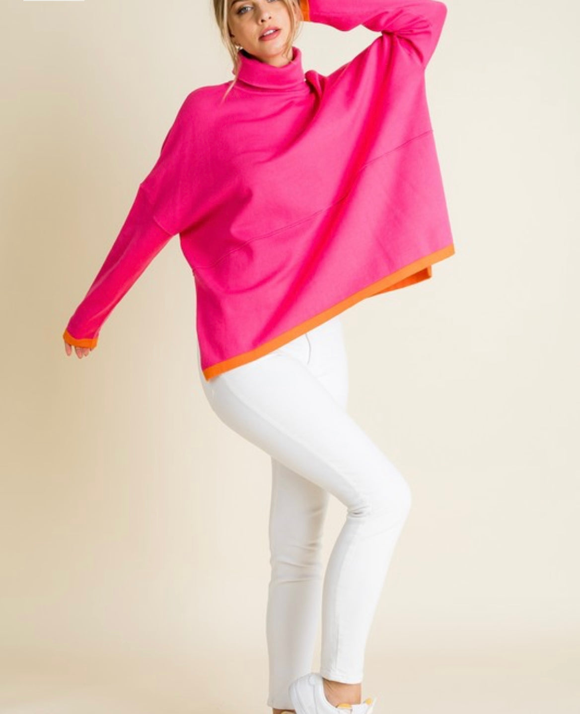 Colorblock Poncho in Pink