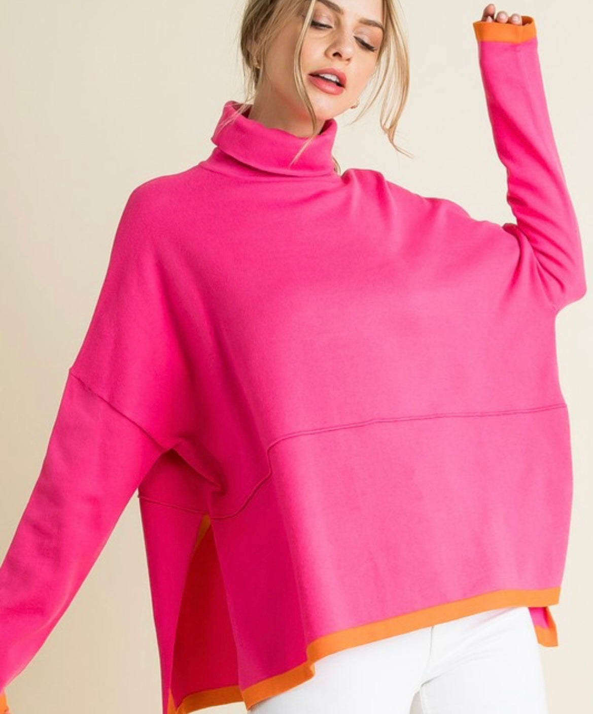 Colorblock Poncho in Pink