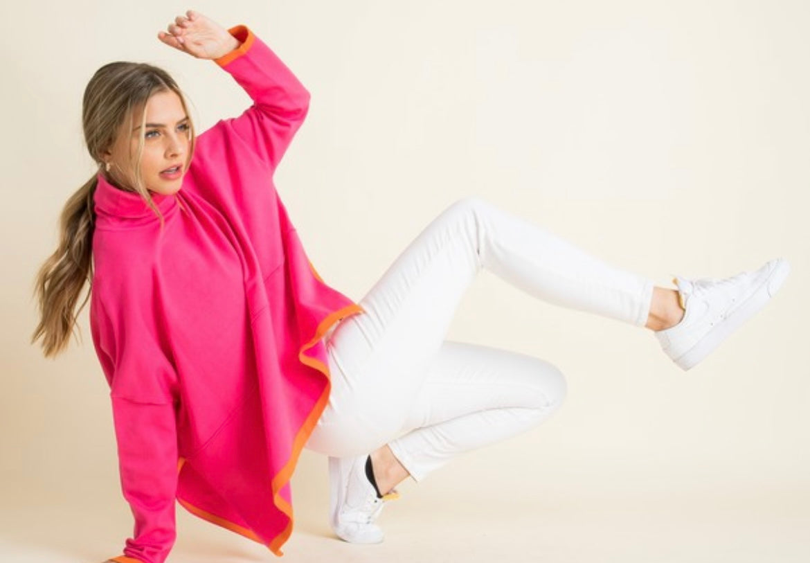 Colorblock Poncho in Pink