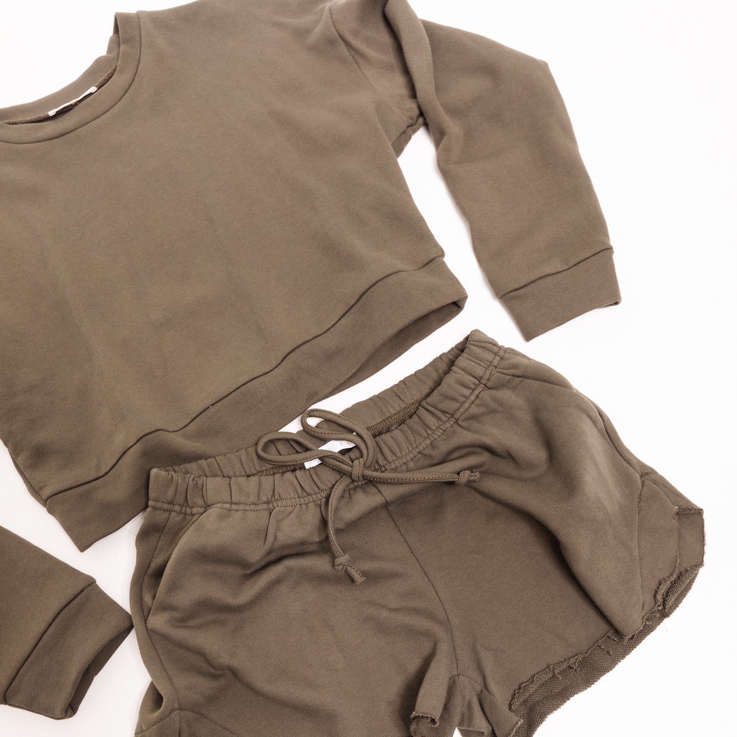 Olive Solid Knit Short Set