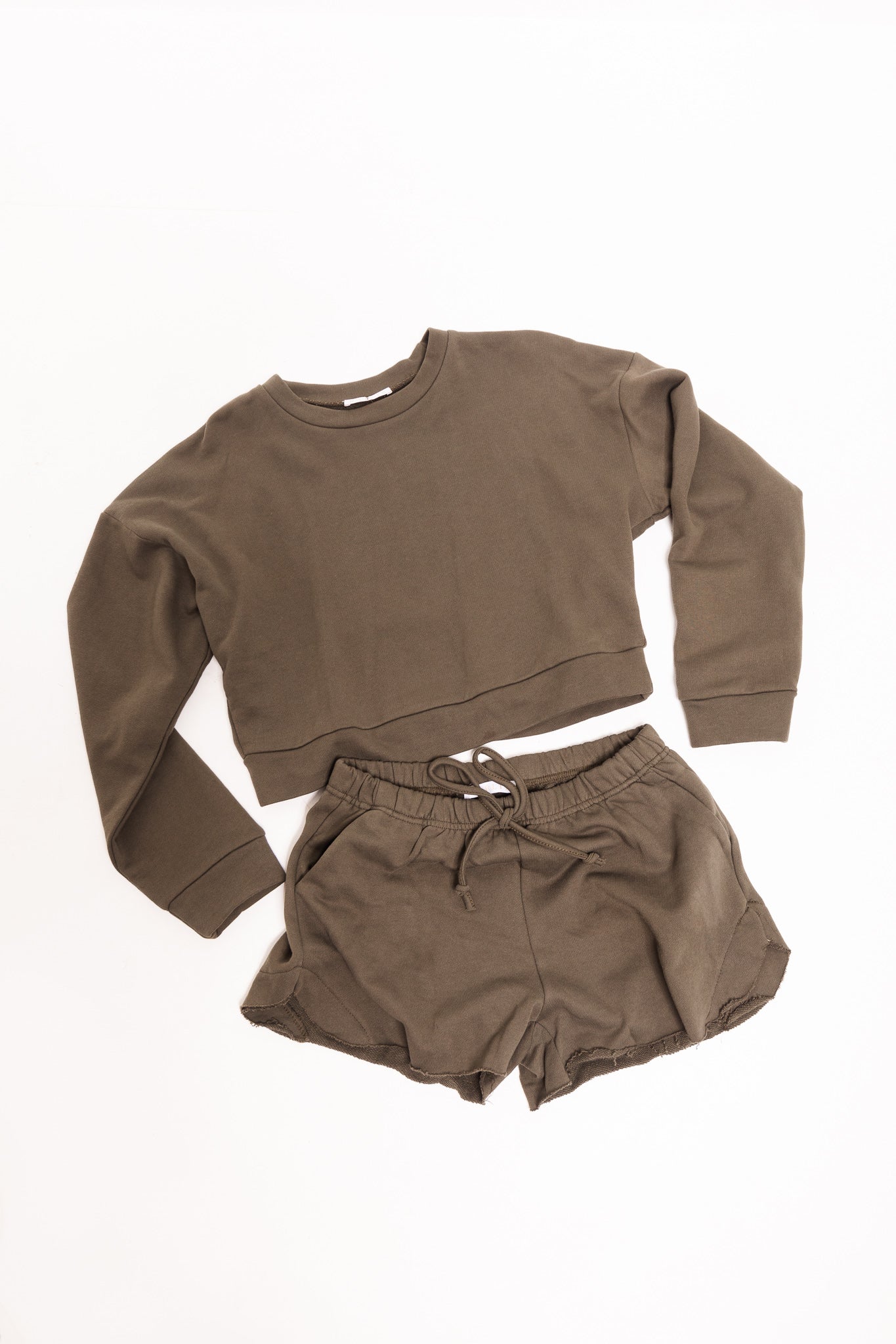 Olive Solid Knit Short Set