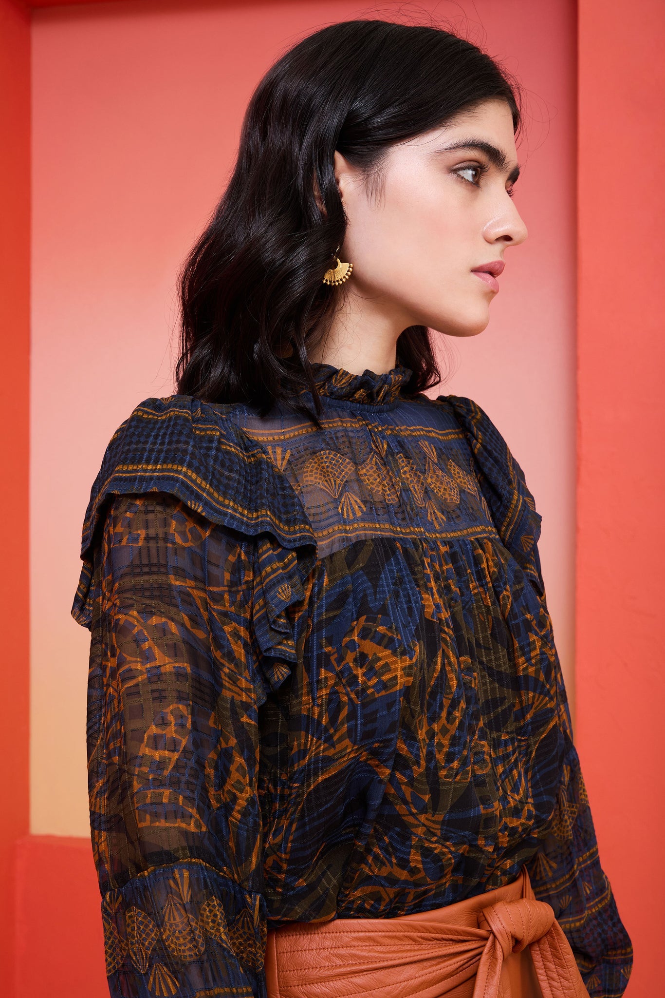 Daphne Blouse in Midnight Leaf