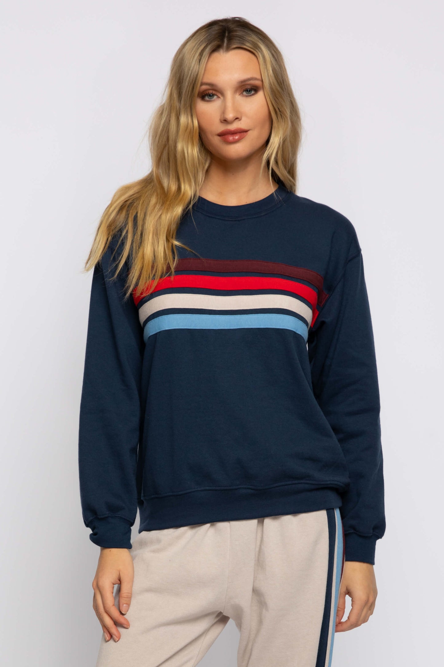 Marina Stripe Classic Sweatshirt in Navy