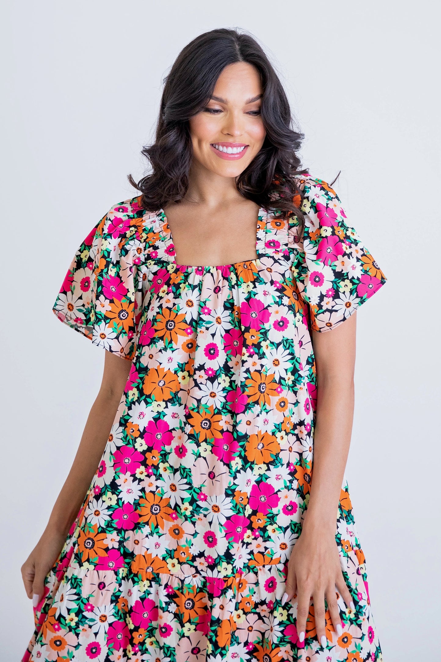 Fall Floral Square Neck Maxi Dress