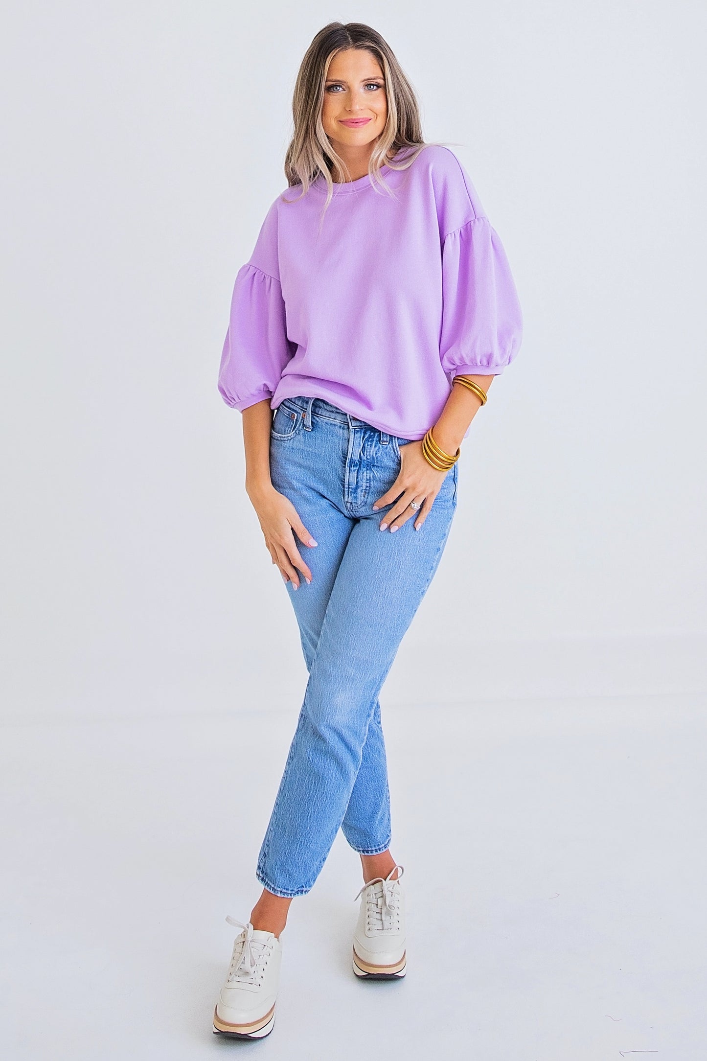 Lavender Puff Sleeve Sweatshirt