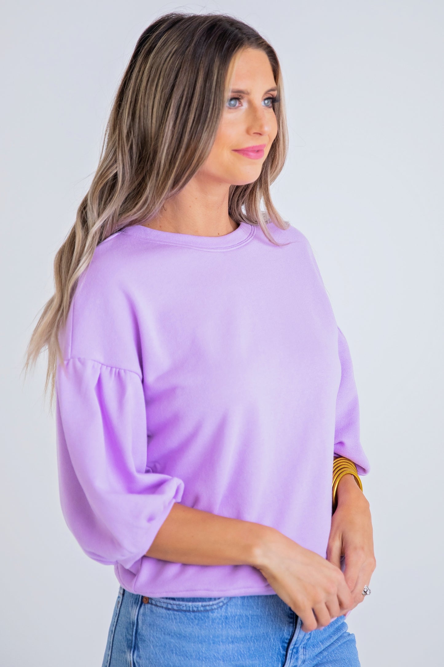 Lavender Puff Sleeve Sweatshirt
