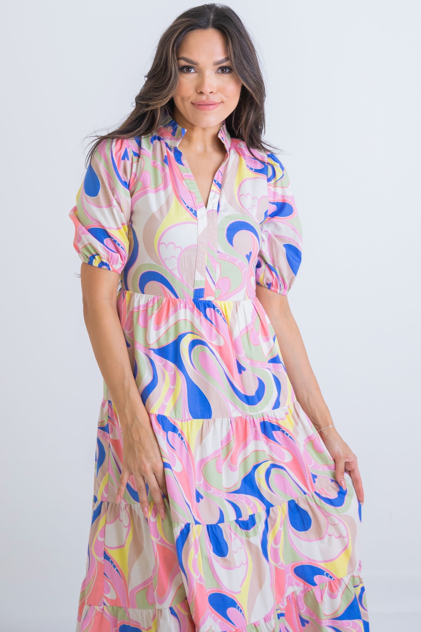 Multi Swirl V Neck Dress