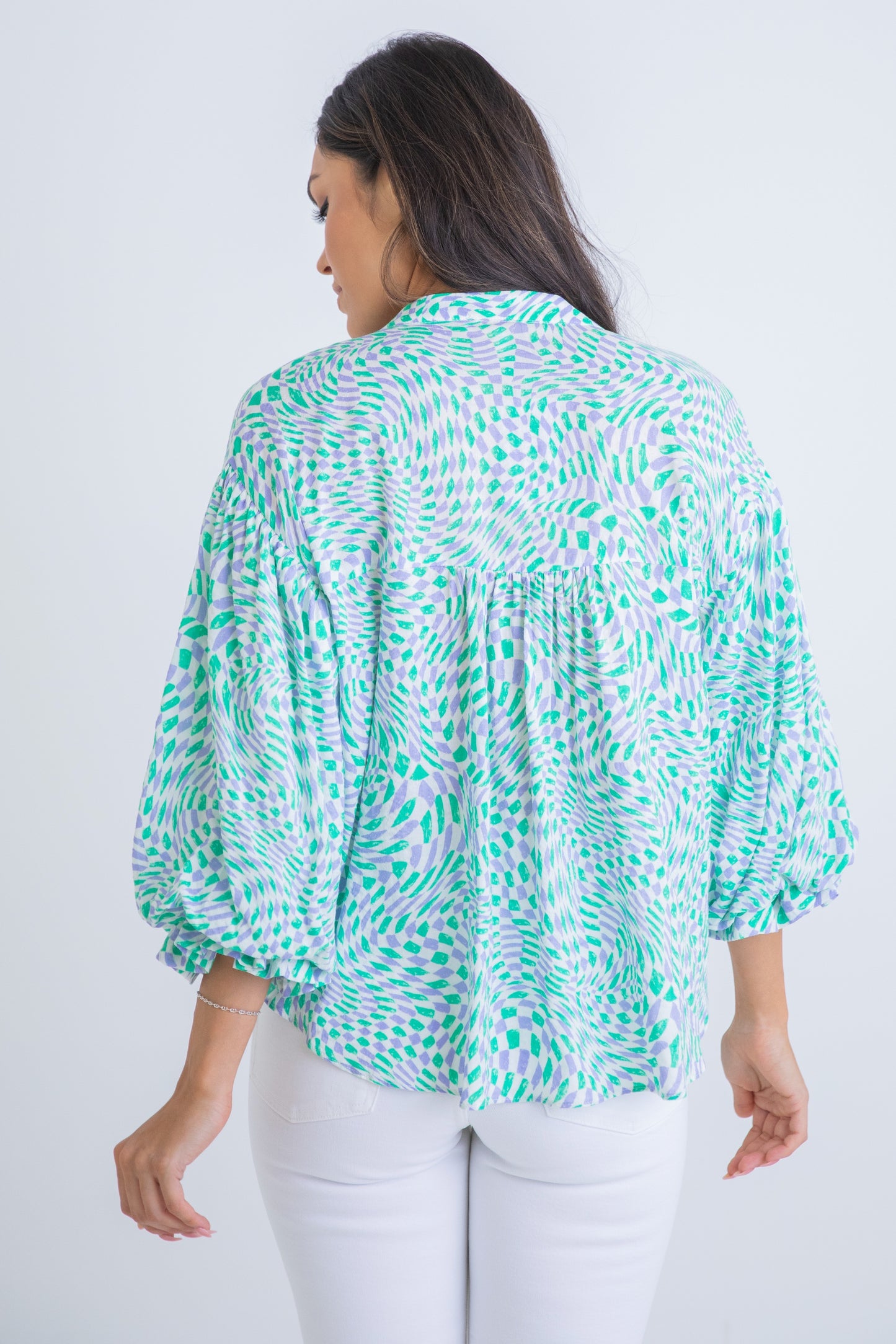Disco Button Puff Sleeve Top