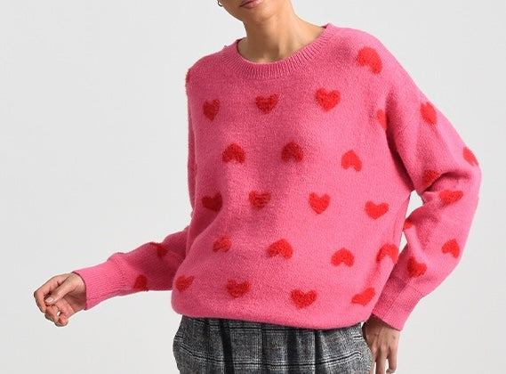 Pink Sweater w/Red Hearts