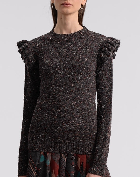 Chocolate Flek Ruffle Sleeve Sweaterp