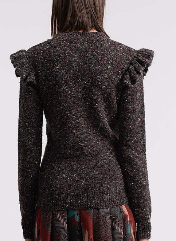 Chocolate Flek Ruffle Sleeve Sweaterp