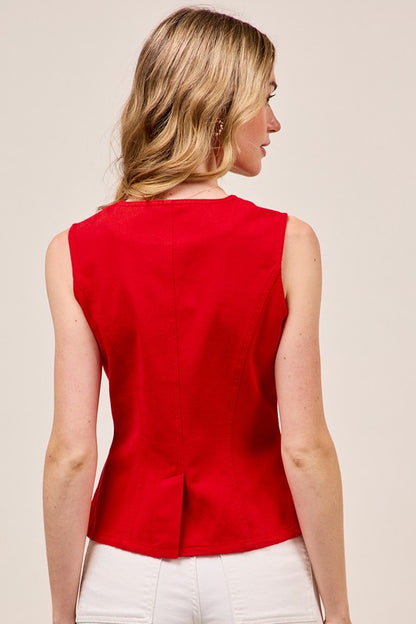 Denim Vest Top in Red