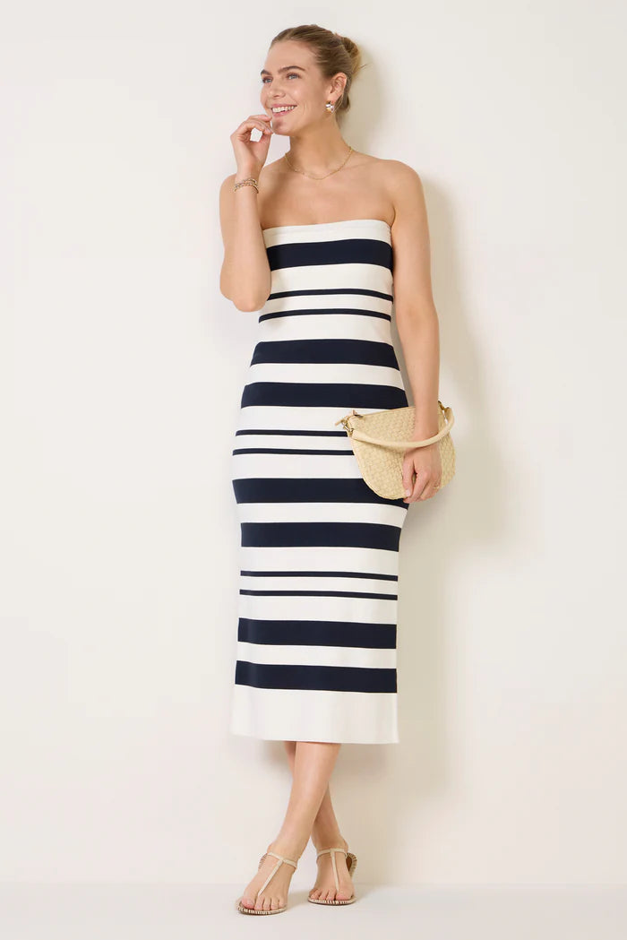 Maxime Knit Strapless Midi in White/Navy