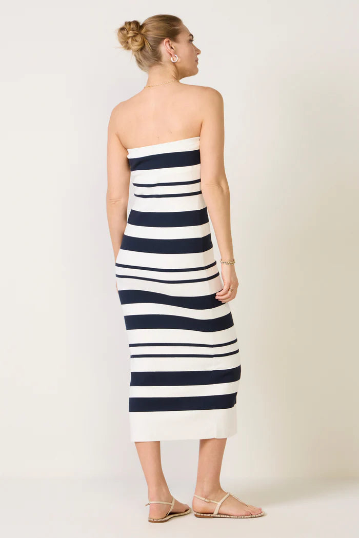 Maxime Knit Strapless Midi in White/Navy