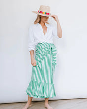Load image into Gallery viewer, Green and White Stripe Vienna Sarong
