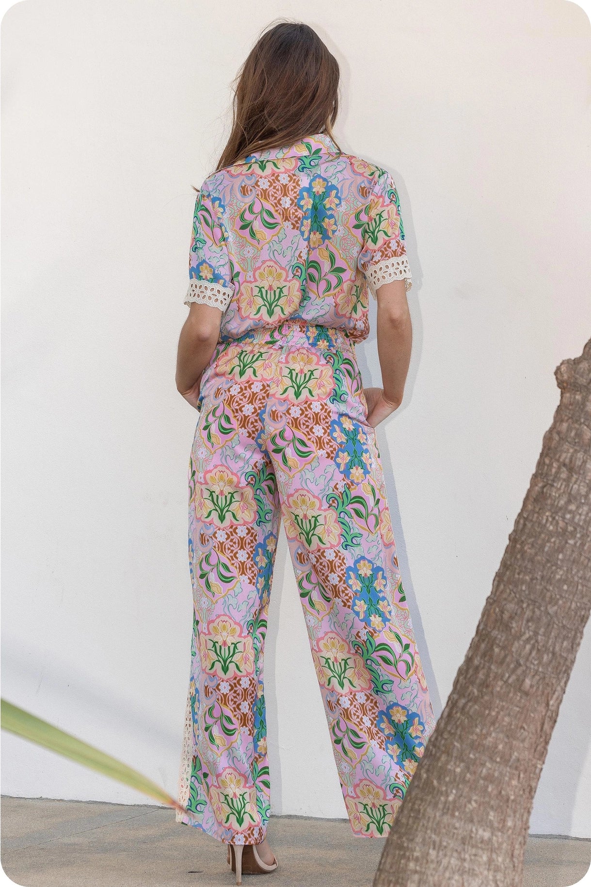 Garden Party Crochet Contrast Satin Pants