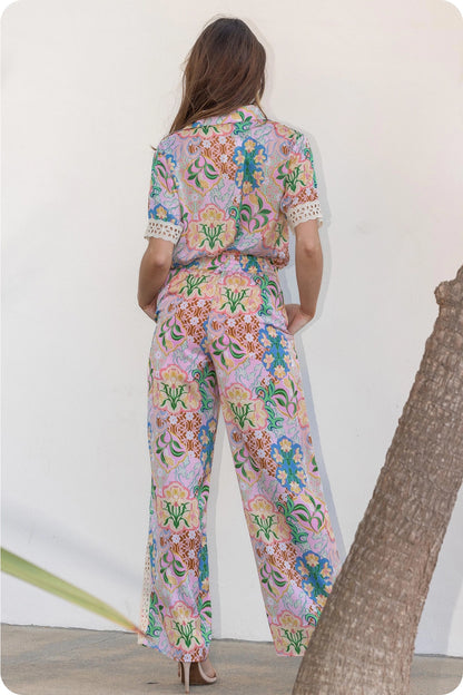 Garden Party Crochet Contrast Satin Pants