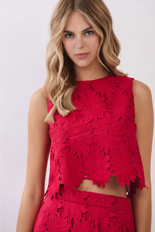 Trinity Floral Top in Crimson
