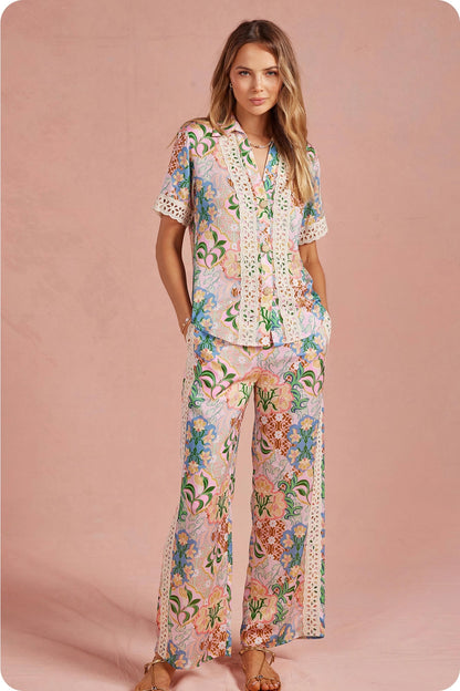 Garden Party Crochet Contrast Satin Pants