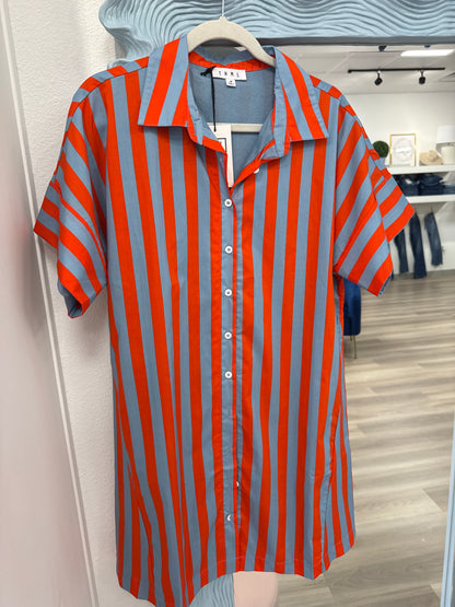 Heather Boardwalk Stripe Button Up Dress