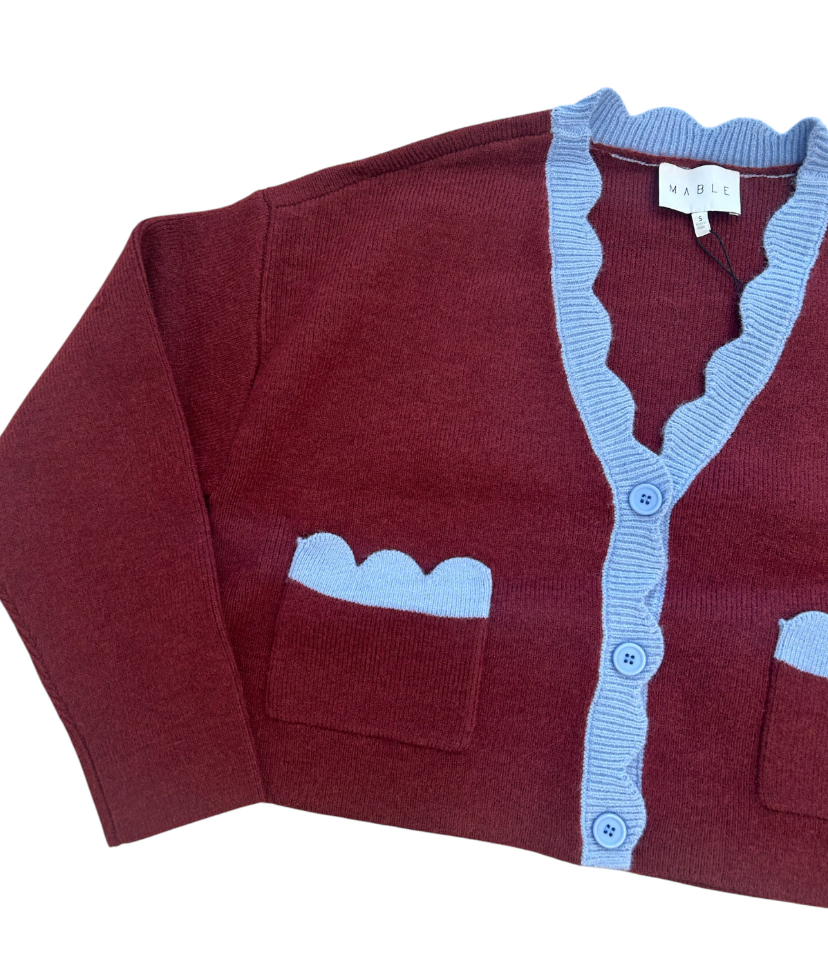 Scallop Edge Cardigan in Wine