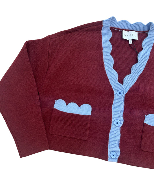 Scallop Edge Cardigan in Wine