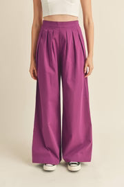 Wide Leg Pleated Pants in Boysenberry