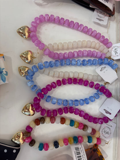 Chunky Beaded Gold Heart Necklace