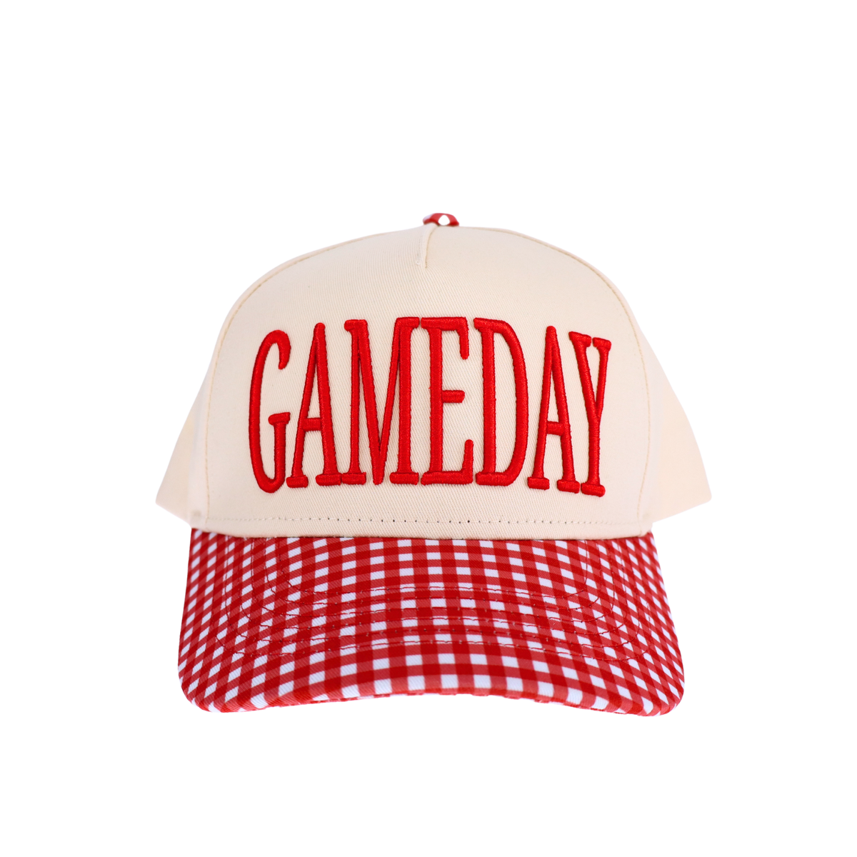 GAMEDAY 3D Embroidered Trucker Hat: Red Gingham