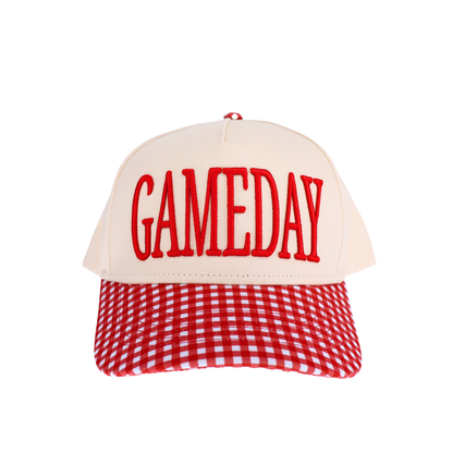 GAMEDAY 3D Embroidered Trucker Hat: Red Gingham