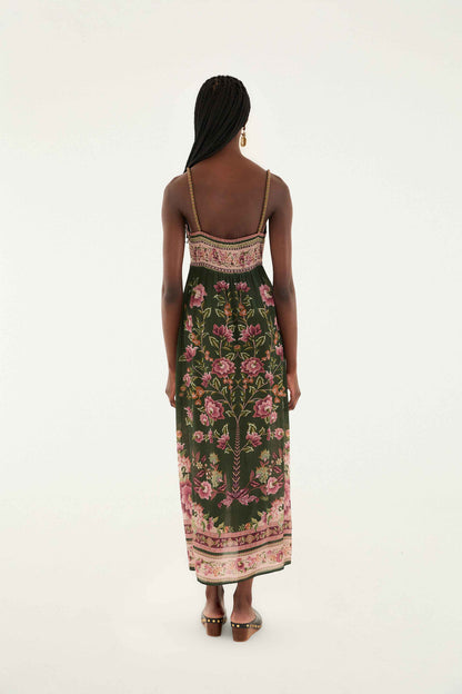 Green Flowering Garden Tree Sleveeless Midi Dress