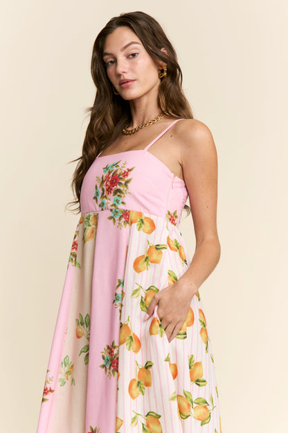 Marisa Color Block Dress in Yellow & Pink