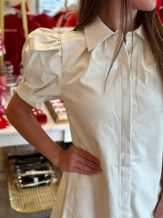 Leather Dress in Ivory.