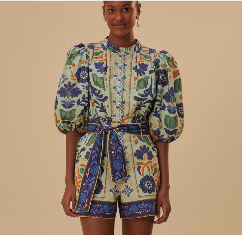 Ocean Tapestry Green Romper