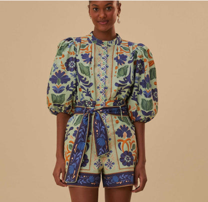 Ocean Tapestry Green Romper
