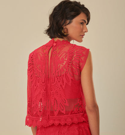 Red Toucan Guipure Sleeveless Top