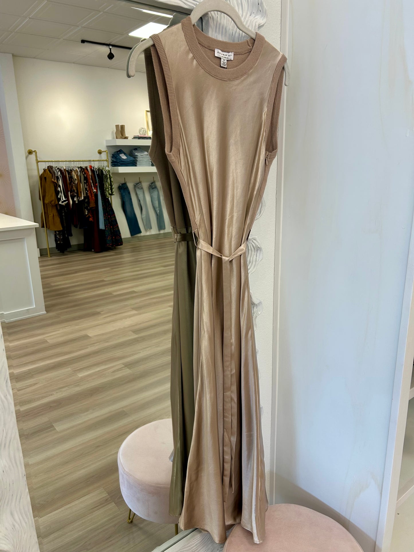 Final Sale-Sleeveless Satin Champagne Maxi Dress