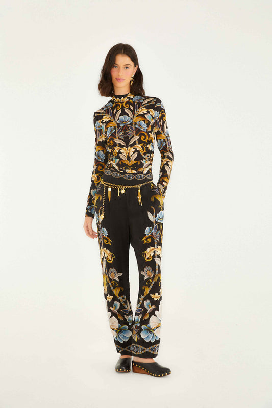 Black Flowerful Garden Jersey Blouse